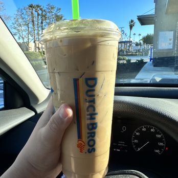 Dutch Bros Coffee - Iced Kicker (decaf) w/ oatmilk and soft top - Juice Bars & Smoothies Near Me - Rialto, California Dutch Bros Coffee - Iced Kicker (decaf) w/ oatmilk and soft top - Juice Bars & Smoothies Near Me - Rialto, California