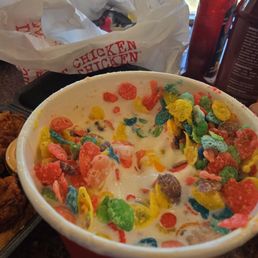 A vanilla fruity Pebbles milkshake, but I asked for strawberry