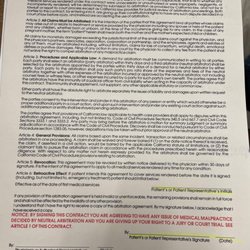 Arroyo Oaks Medical Associates - Binding Arbitration Agreement (Page 2 of the new patient paperwork)