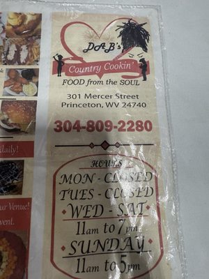 Menu photo 1 Dabs Country Cookin Bluefield, WV