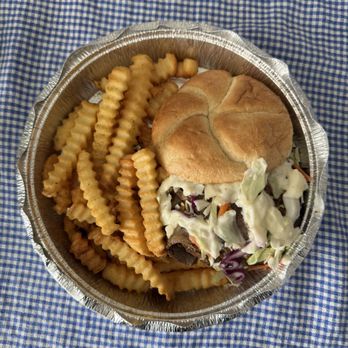 Talia’s Cuzina - Talia's Cuzina Smoked Brisket Kaiser Roll Sandwich with fresh cabbage and horseradish aioli, fries - Mediterranean Near Me - Kensington, Maryland Talia’s Cuzina - Talia's Cuzina Smoked Brisket Kaiser Roll Sandwich with fresh cabbage and horseradish aioli, fries - Mediterranean Near Me - Kensington, Maryland
