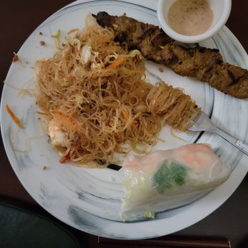 Blue Dragon Restaurant - Got take out this eve, yummm Beef Skewer, Glass Noodles with shrimp, and a Salad roll with Peanut Sauce - Thai Near Me - Red Deer, Alberta