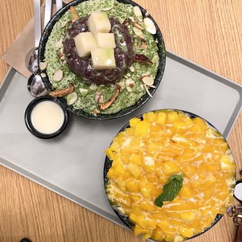 Sul & Beans - Green Tea Bingsoo [Left] & Fresh Mango Bingsoo [Right] - Desserts Near Me - Irvine, California