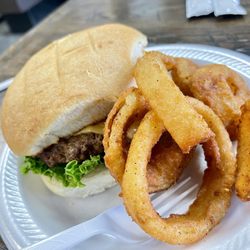 Bayseas Catfish House - Burger and onion rings