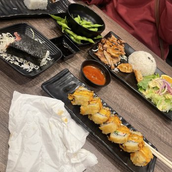 Kakuna Sushi - Golden cali roll , spam masubi, teriyaki chicken bento box with Golden California roll . - Sushi Bars Near Me - San Jose, California Kakuna Sushi - Golden cali roll , spam masubi, teriyaki chicken bento box with Golden California roll . - Sushi Bars Near Me - San Jose, California