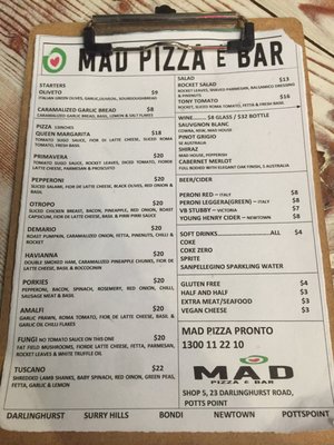 Menu photo 1 Mad Pizza Pronto Potts Point, NSW
