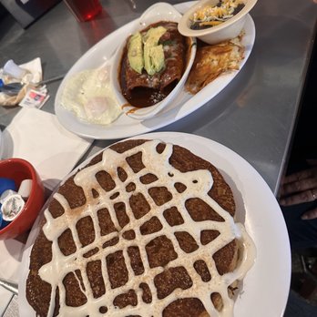 Baja Cafe on Campbell - Snickerdoodle Pancake and brisket Enchilada and Eggs - Breakfast & Brunch Near Me - Tucson, Arizona Baja Cafe on Campbell - Snickerdoodle Pancake and brisket Enchilada and Eggs - Breakfast & Brunch Near Me - Tucson, Arizona