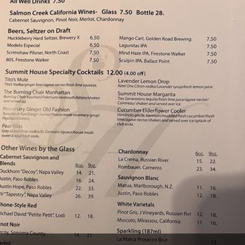 Summit House - Happy Hour Drink Menu - Steakhouses Near Me - Fullerton, California