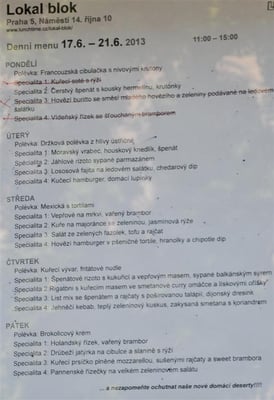 Menu photo 2 Lokal Blok Prague, PR