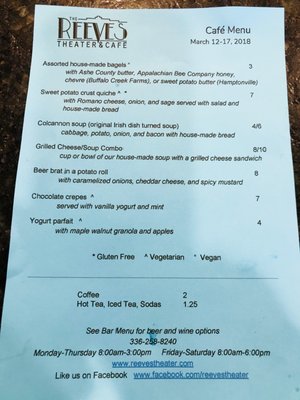 Menu photo 8 Reeves Theater Elkin, NC