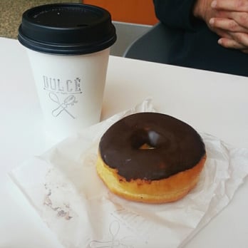 Cafe Dulce - Hot chocolate and chocolate donut with vanilla cream filling. - Coffee & Tea Near Me - Los Angeles, California Cafe Dulce - Hot chocolate and chocolate donut with vanilla cream filling. - Coffee & Tea Near Me - Los Angeles, California