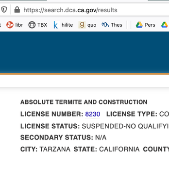 Rodent Control - 8230 is license # on business card; confirmed suspended by search.dca.ca.gov - Pest Control Near Me - San Jose, California Rodent Control - 8230 is license # on business card; confirmed suspended by search.dca.ca.gov - Pest Control Near Me - San Jose, California