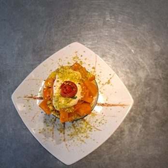 Urban Fraiche Restaurant - Top view of Rice pudding,  amazing food art - Mediterranean Near Me - Phoenix, Arizona