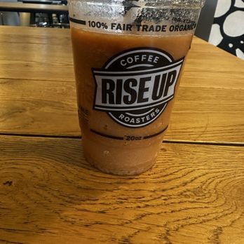 Rise Up Coffee Roasters - Half of a strawberry mango smoothie - Coffee Roasteries Near Me - Edgewater, Maryland