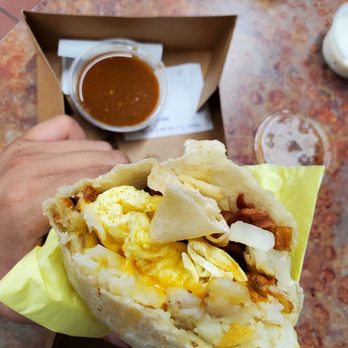 Lucky Boy - Inside the Breakfast Burrito with bacon - Burgers Near Me - Pasadena, California Lucky Boy - Inside the Breakfast Burrito with bacon - Burgers Near Me - Pasadena, California