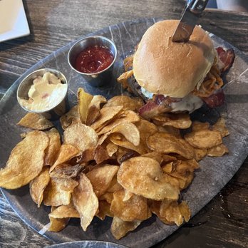 Salt & Stone - Burger with chips - Seafood Near Me - Somerville, Massachusetts