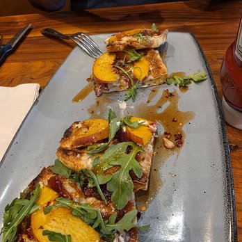 Lazy Dog Restaurant & Bar - Peaches and Hot Honey Flatbread - New American Near Me - Orange, California Lazy Dog Restaurant & Bar - Peaches and Hot Honey Flatbread - New American Near Me - Orange, California
