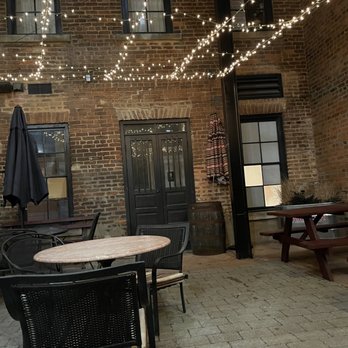 Landmark Tavern - patio with tables and umbrellas - Beer Bar Near Me - Raleigh, North Carolina
