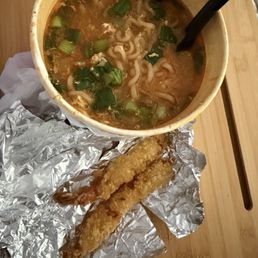 Shin ramen with tempura shrimp Shin ramen with tempura shrimp