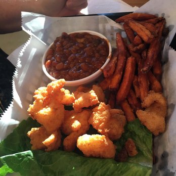 Adam's Rib - Catfish nuggets w beans and sweet potato fries. - Barbeque Near Me - Gainesville, Florida Adam's Rib - Catfish nuggets w beans and sweet potato fries. - Barbeque Near Me - Gainesville, Florida