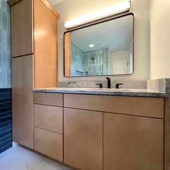 Affordable Remodeling Solutions - Mid Century Modern design for this newly remodeled primary bath - General Contractors Near Me - Raleigh, North Carolina