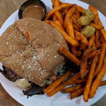 Baha Burger - Veggie Portabello Burger with sweet potato fries - Burgers Near Me - Hoover, Alabama