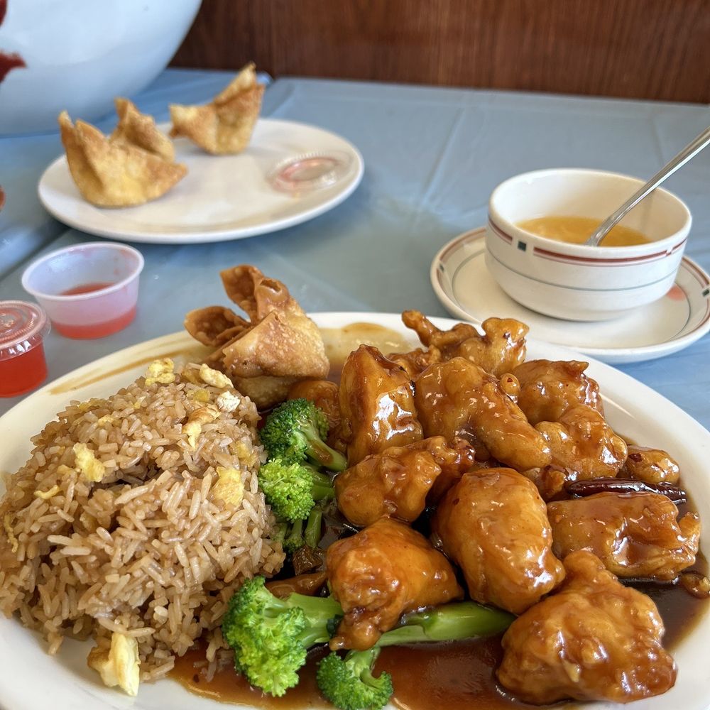 China Garden - Orange chicken and fried rice, w egg drop soup - Chinese Near Me - Overland Park, Kansas