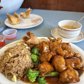 China Garden - Orange chicken and fried rice, w egg drop soup - Chinese Near Me - Overland Park, Kansas