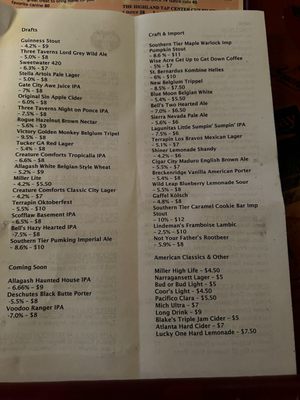 Menu photo 8 Highland Tap Atlanta, GA