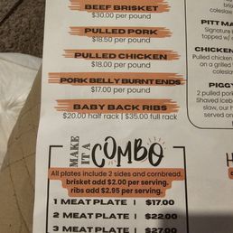 menu for meats in the room