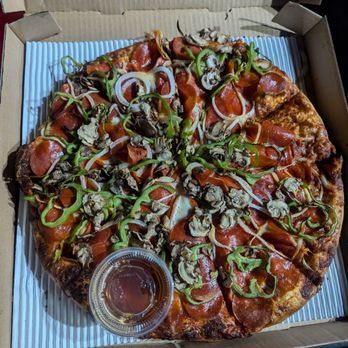 Pizza Factory - Large pizza with a side of hot honey - Pizza Near Me - Anaheim, California Pizza Factory - Large pizza with a side of hot honey - Pizza Near Me - Anaheim, California