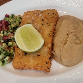 El Fish Marisquería - Swordfish entree with sweet plantain purée, and pomegranate/avocado salad. - Seafood Near Me - New York, New York El Fish Marisquería - Swordfish entree with sweet plantain purée, and pomegranate/avocado salad. - Seafood Near Me - New York, New York