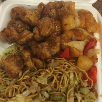 Panda Express - Chow mein with orange chicken and sweet fire chicken breast - Fast Food Near Me - Renton, Washington