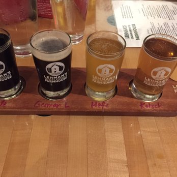 Lehmans Farmhouse - Beer flight: apple stout, German lager, Hefeweizen, kolsch - Breweries Near Me - Buchanan, Michigan Lehmans Farmhouse - Beer flight: apple stout, German lager, Hefeweizen, kolsch - Breweries Near Me - Buchanan, Michigan