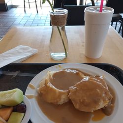 Corner Café at The Leland - Stuffed Chicken Breast, Mashed Potatoes and Gravy, Fresh Fruit, Coke Zero