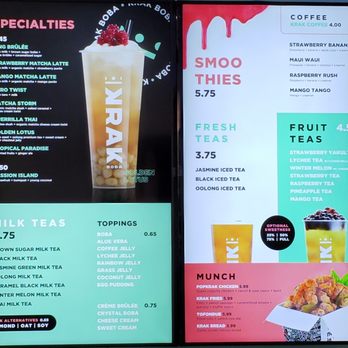 Krak Boba - Menu shown on a screen in the shop - Coffee & Tea Near Me - Riverside, California