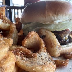 The Siren Oceanside Steakhouse - Burger and swirly fries. Very good, and delicious!