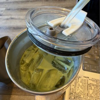 Compton's Coffee House - DOUBLE iced oat milk matcha latte w/ raspberry sauce. Yum. - Coffee & Tea Near Me - San Francisco, California