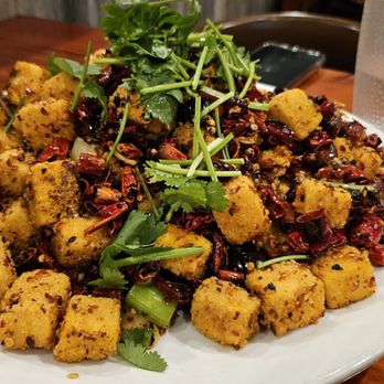 Spicy Dragon - Fried soft tofu with explosive peppers, it was the biggest tofu portion I've seen - Chinese Near Me - Sacramento, California Spicy Dragon - Fried soft tofu with explosive peppers, it was the biggest tofu portion I've seen - Chinese Near Me - Sacramento, California