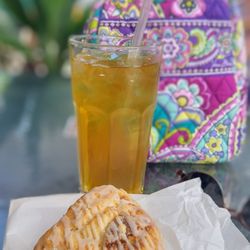 Morning Glass Coffee + Café - Fig scone paired with a pineapple green tea