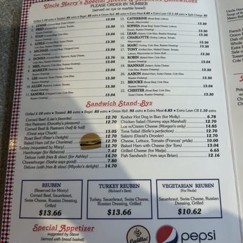 Uncle Harry's Deli Restaurant - One side of the menu - Delis Near Me - Saint Clair Shores, Michigan