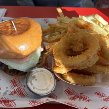 The Burger Joint & Brew - Call Burger and large order of 1/2 onion rings and fries - Halal Near Me - San Diego, California The Burger Joint & Brew - Call Burger and large order of 1/2 onion rings and fries - Halal Near Me - San Diego, California
