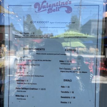 Valentine’s Deli - September 2022...menu in the window. - Sandwiches Near Me - Bend, Oregon