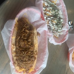 Jambalaya dog & small cheddar, bacon, ranch tots
