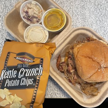 Pig Candy BBQ - My sandwich, chips, sauces and coleslaw - Barbeque Near Me - Cincinnati, Ohio Pig Candy BBQ - My sandwich, chips, sauces and coleslaw - Barbeque Near Me - Cincinnati, Ohio