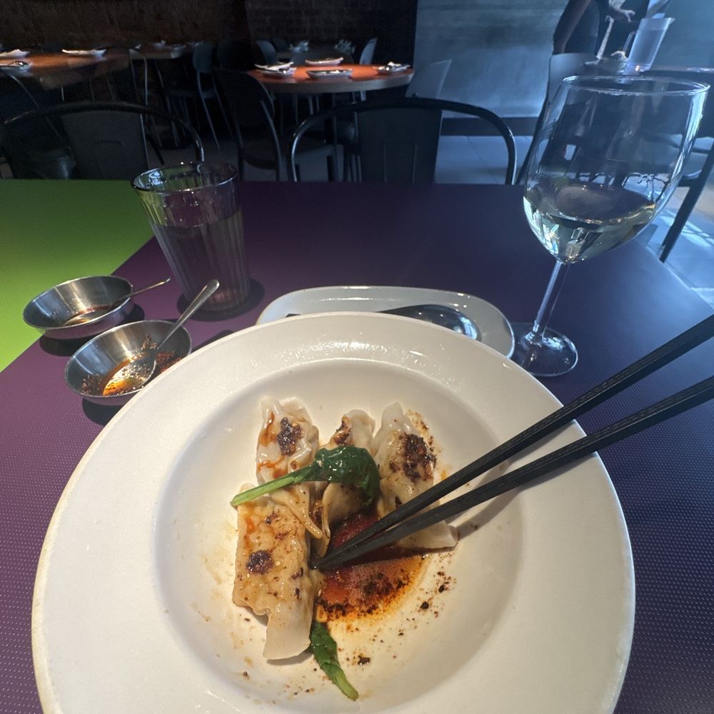 Chicken dumplings with chili oil. Chicken dumplings with chili oil.