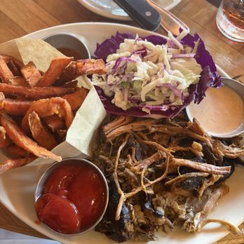 Wood Ranch Burbank - Carolina pulled Pork, salad Cole slaw, and sweet potatoes - American Near Me - Burbank, California
