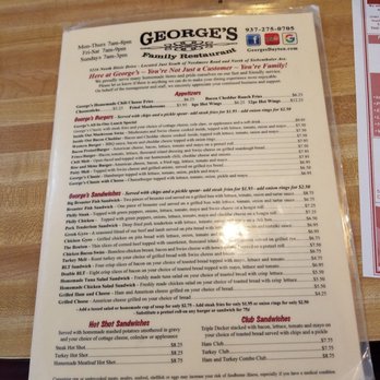 George's Family Restaurant - Page 1 of 4, huge menu Appys and between the Bread - American Near Me - Dayton, Ohio George's Family Restaurant - Page 1 of 4, huge menu Appys and between the Bread - American Near Me - Dayton, Ohio