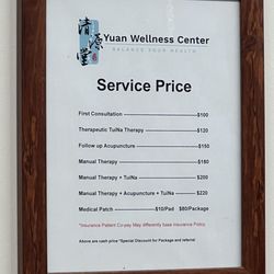 Yuan Wellness Center - Prices may have changed a bit but this is posted March 2024. Prepaid package discounts available too.
