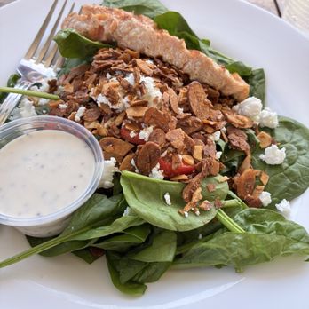 Bushfire Kitchen - Long Beach - Salmon Spinach & Strawberry Salad (gf) (v) salmon - American Near Me - Long Beach, California